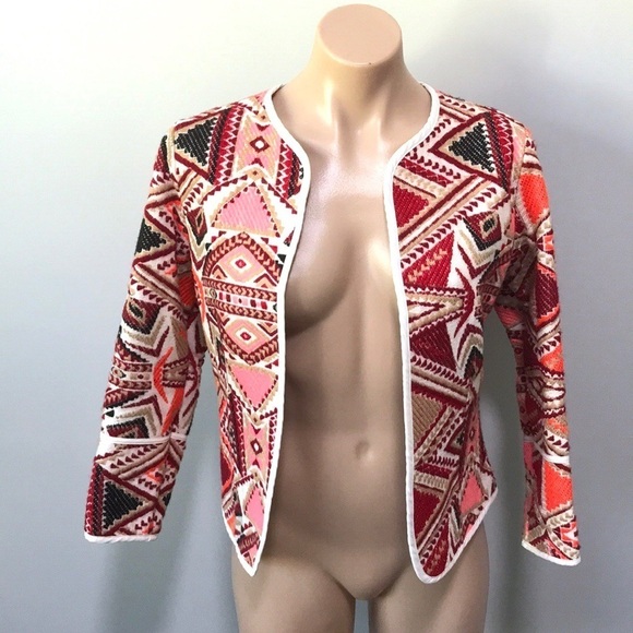 SOHO Jeans NYC Embroidered Jacket Western Pink Red - Picture 1 of 5